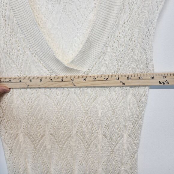 Vintage Y2K Faded Glory Sweater Vest Size M Ivory Deep V-neck Pointelle Knit - Picture 7 of 12